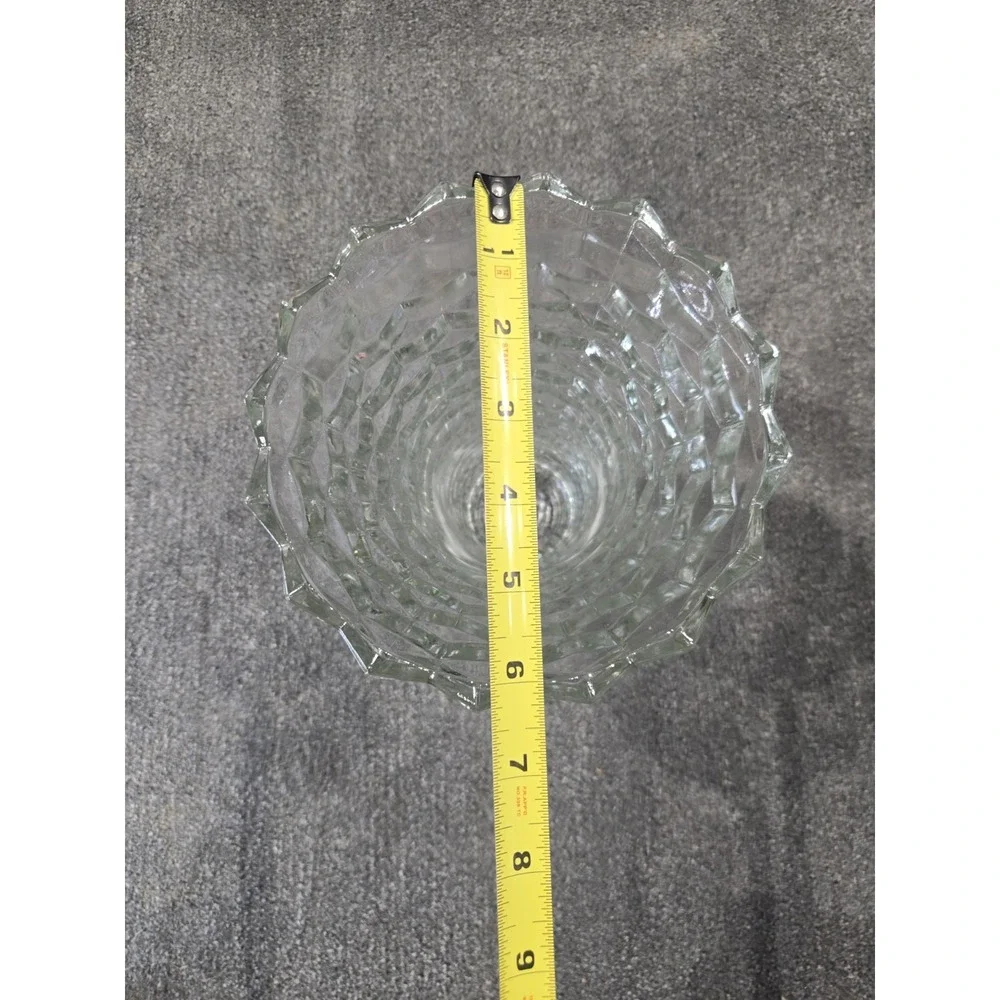 Fostoria American Cube Block Pattern Crystal Vase Scalloped Rim Starburst...